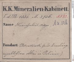 Etiketten zu Aurichalcit (NHMW-MIN-Ax126)